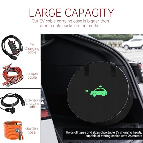 MCEVKELN EV Portable Cable Bag Charging Cable Bag Durable Storage Bag (1680D Nylon) for All kinds of Cables and Car Accessories Electric vehicles Charging Cable Organiser