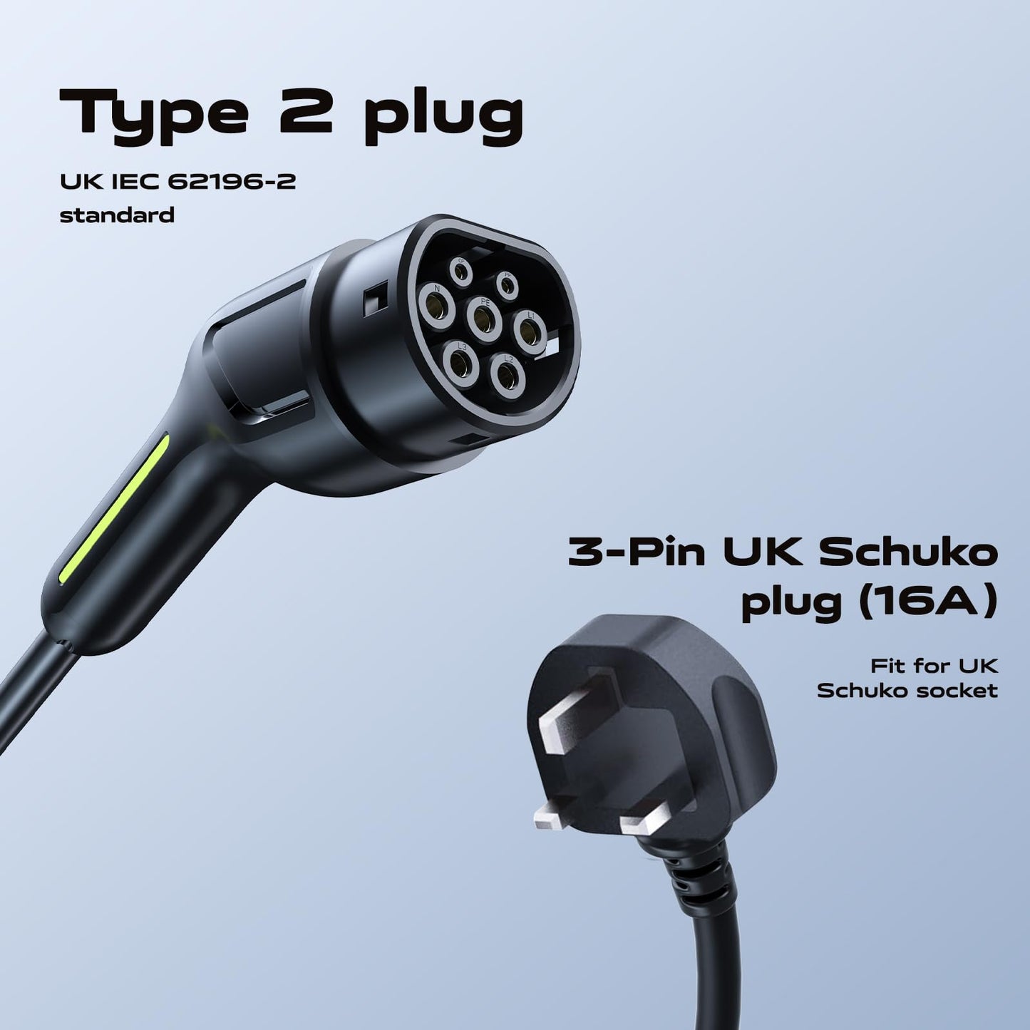 VDLPOWEREU EV Charger 3.6kw, 6A/8A/10A/13A Variable, 3Pin Home Electric Car Charger Cable Type 2, 5 Metres Single-phase Charger with LED Display& Carry Bag, IP65 Waterproof