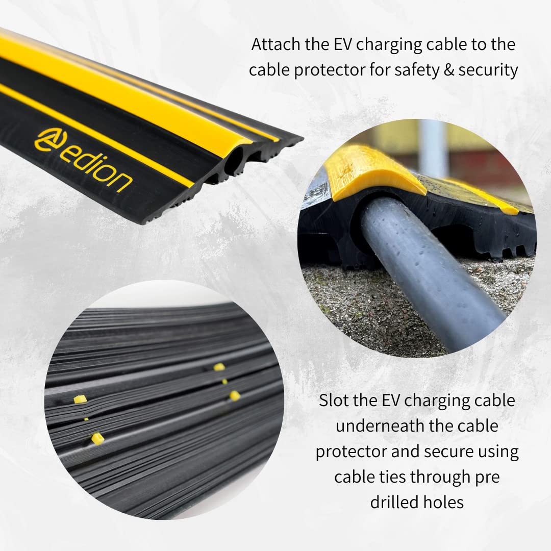 Edion EV Cable Protector 2.5m – Attaches to EV Charging Cable to Prevent Trip Hazards & Protect Cable – Tough EV Cable Pavement Cover for EV Charger – Low Height, Stays Flat, Outdoor Use