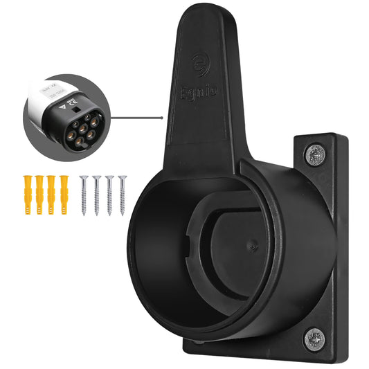 EGNIO Type 2 EV Cable Holder, Wall Mount Organiser for Electric Car with IEC 51296-2 Plugs, Weather Proof Holder for Most EU EVs Charging Cable Tidy, Including Mounting Kit Black