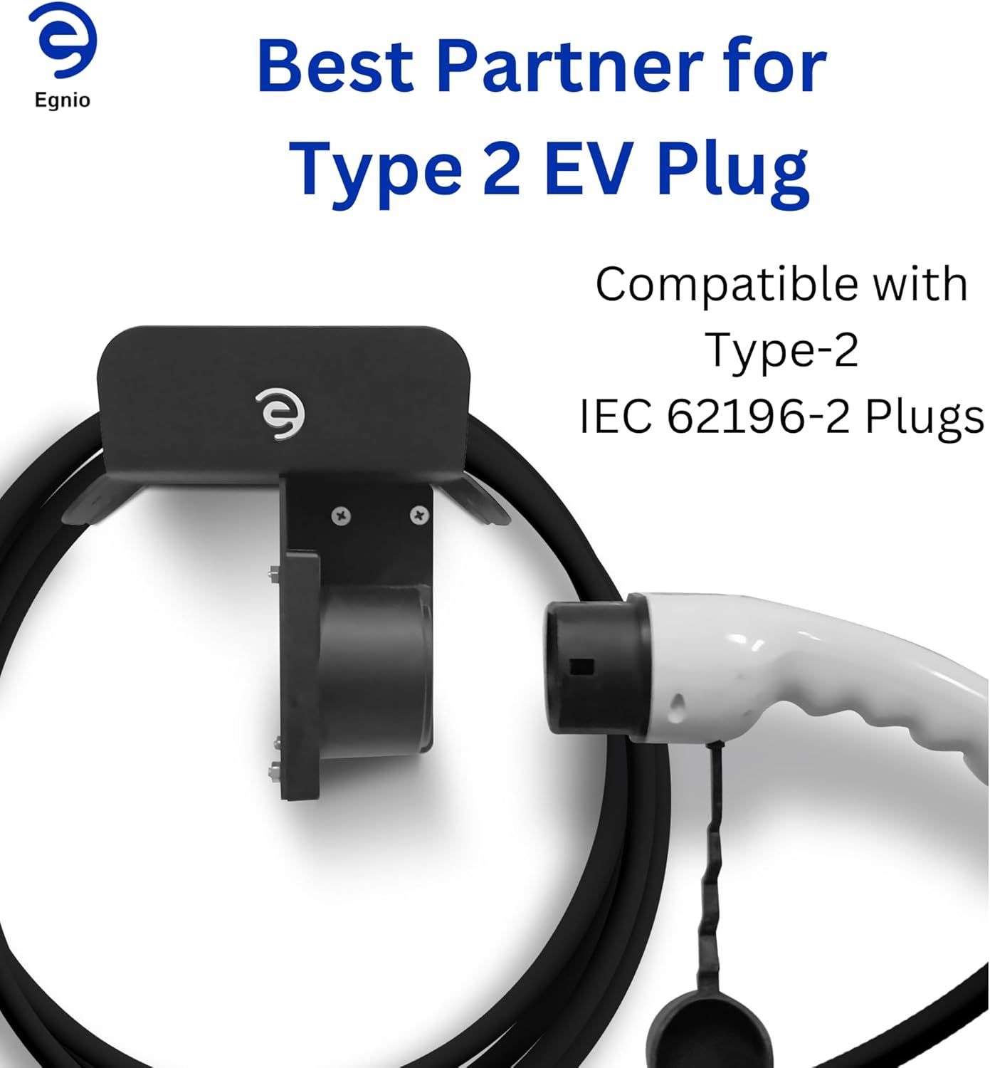 EGNIO Type 2 EV Charger Cable Holder, Padlock Lockable Wall Mount Holder for Electric Car with Type2 IEC 51296-2 Plugs Wall Box Charging Station Anti-theft Protection Design for Cable