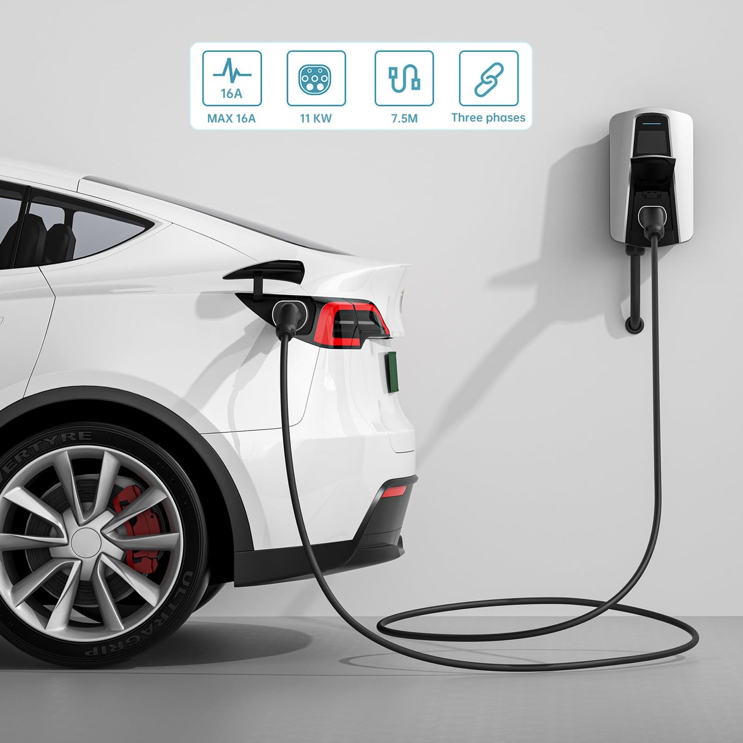 QIAO)) Type 2 EV Charging Cable, 7.4kW 7.5M 32A Single Phase, Electric Vehicle Type 2 to Type 2 IEC 62196 EV Charger Cable, EVs/Plug-in Hybrid Fast Car Charging Cable with Carry Bag