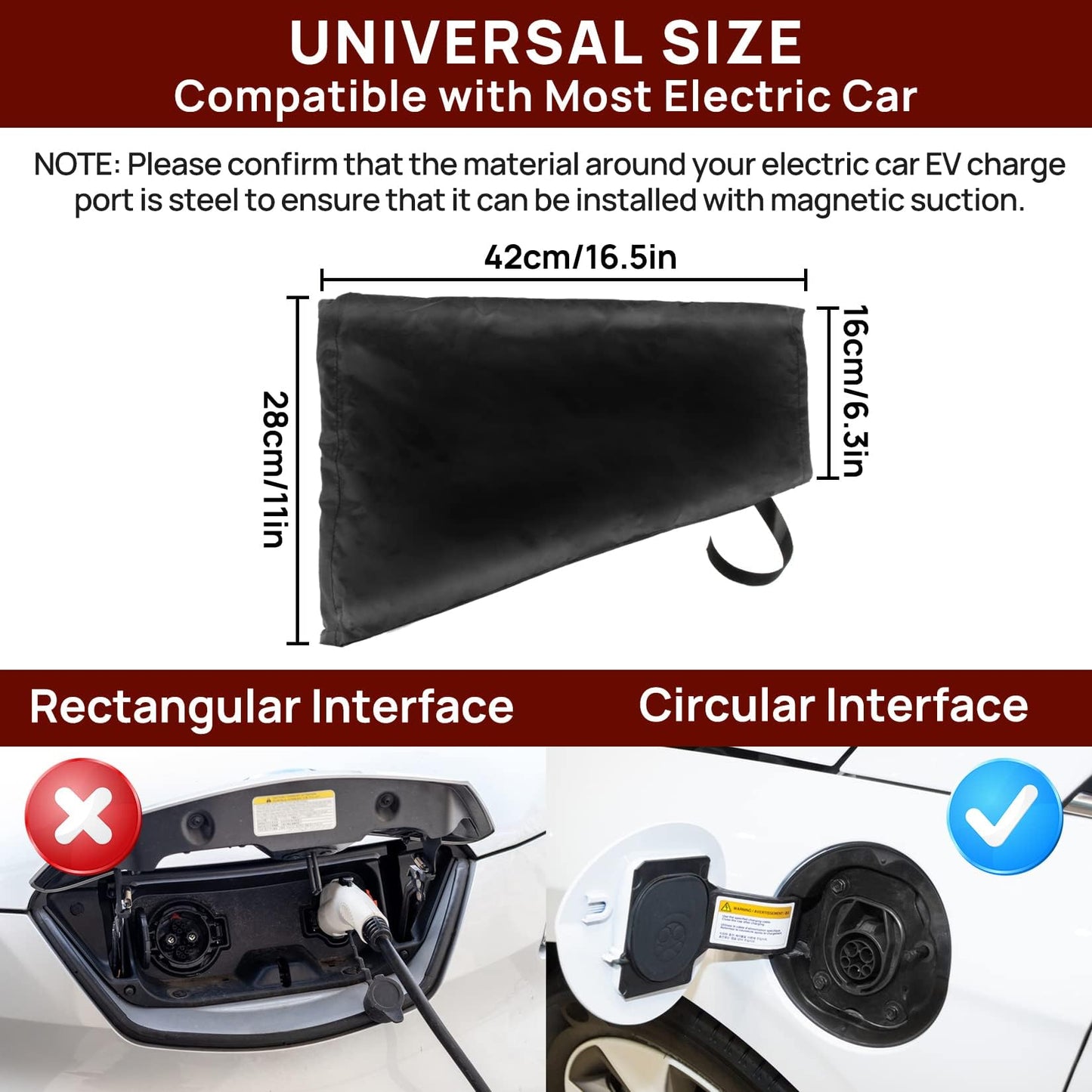 PSLER Electric Car Charger Cover, Magnetic Adhesion EV Charger Plug Cover for Most Electric Cars Outdoor Waterproof Sun UV Rain Snow All Weather Protection EV Car Charging Port Plug Cover(Black)