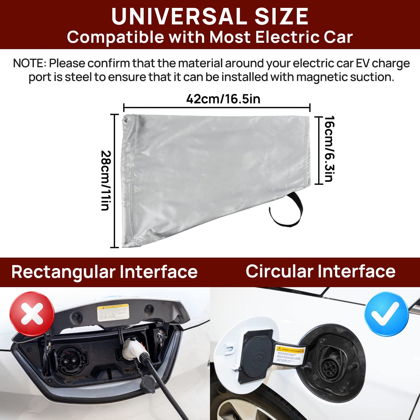 PSLER Electric Car Charger Cover, Magnetic Adhesion EV Charger Plug Cover for Most Electric Cars Outdoor Waterproof Sun UV Rain Snow All Weather Protection EV Car Charging Port Plug Cover(Black)