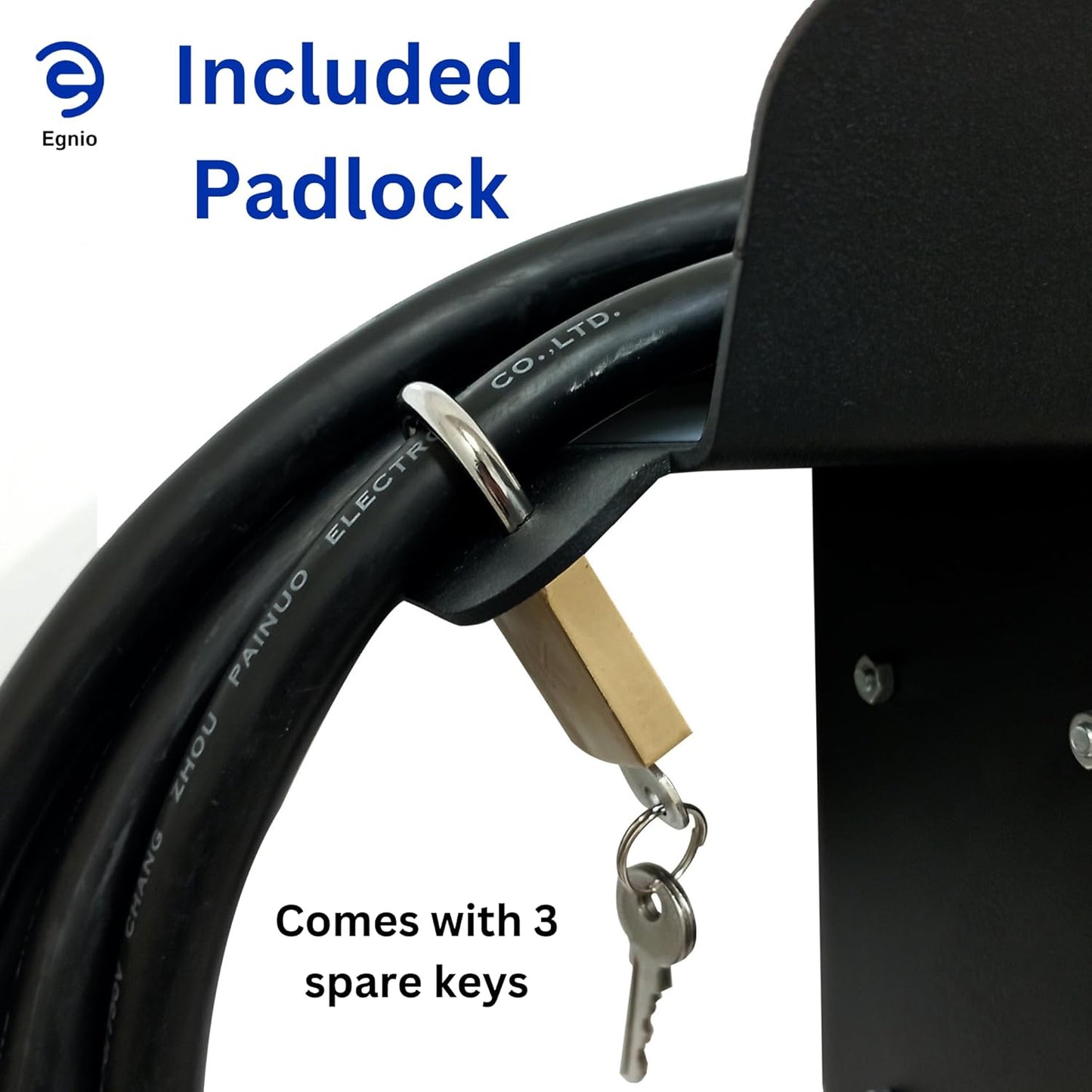 EGNIO Type 2 EV Charger Cable Holder, Padlock Lockable Wall Mount Holder for Electric Car with Type2 IEC 51296-2 Plugs Wall Box Charging Station Anti-theft Protection Design for Cable