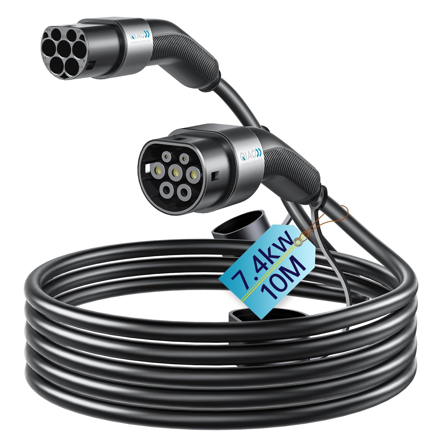 QIAO)) Type 2 EV Charging Cable, 7.4kW 7.5M 32A Single Phase, Electric Vehicle Type 2 to Type 2 IEC 62196 EV Charger Cable, EVs/Plug-in Hybrid Fast Car Charging Cable with Carry Bag