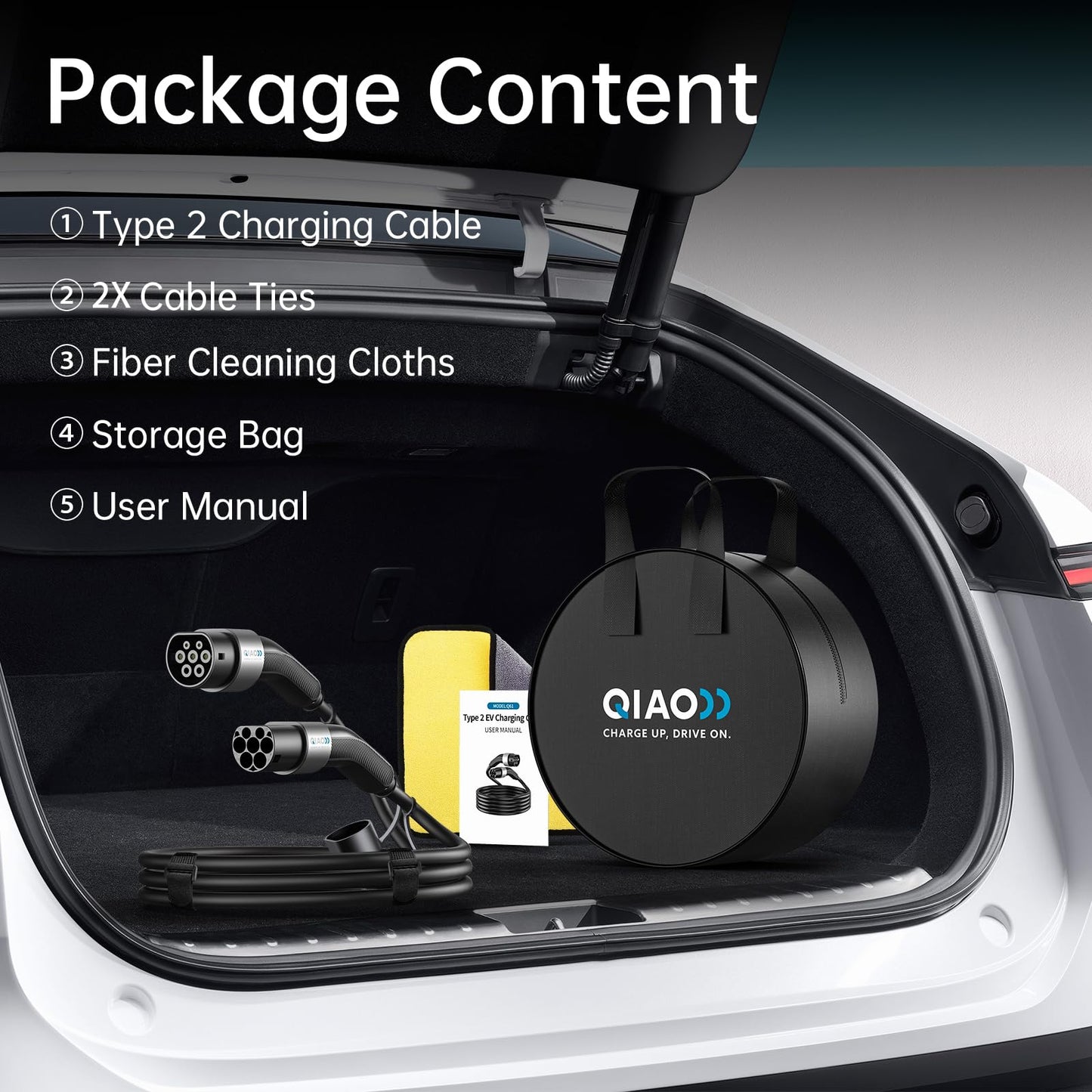 QIAO)) Type 2 EV Charging Cable, 7.4kW 7.5M 32A Single Phase, Electric Vehicle Type 2 to Type 2 IEC 62196 EV Charger Cable, EVs/Plug-in Hybrid Fast Car Charging Cable with Carry Bag
