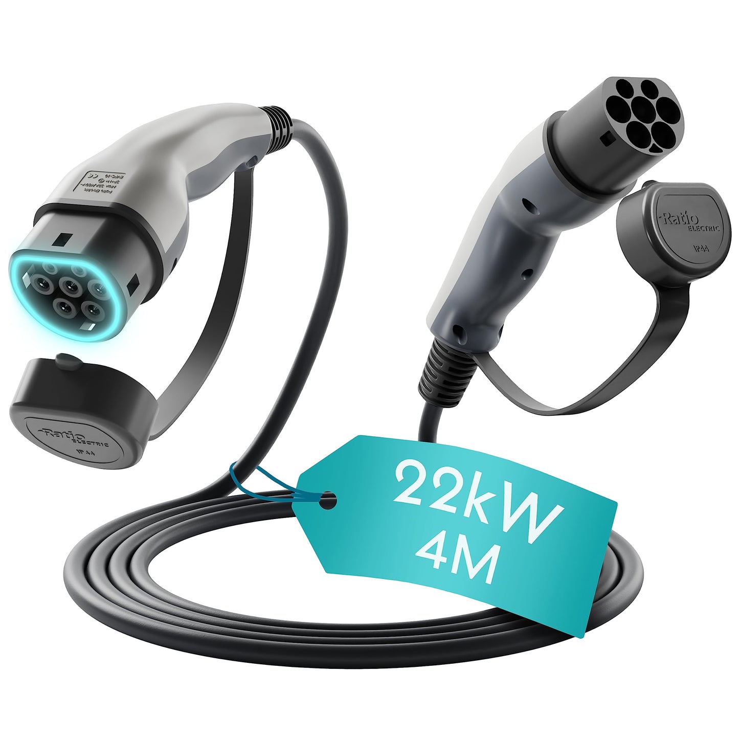 Ratio Type 2 EV Charging Cable, 32A | 7.4kW | 8 Metre | 1 Phase | Mode 3 | Type 2 to Type 2, Electric Vehicle Car Plug-in Fast Charging Cable for Model S/X/Y/3, 330e, i3, Kuga, Ionic, ZS, Kona & More