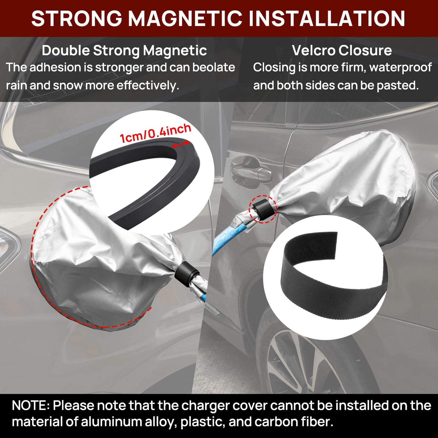 PSLER Electric Car Charger Cover, Magnetic Adhesion EV Charger Plug Cover for Most Electric Cars Outdoor Waterproof Sun UV Rain Snow All Weather Protection EV Car Charging Port Plug Cover(Black)