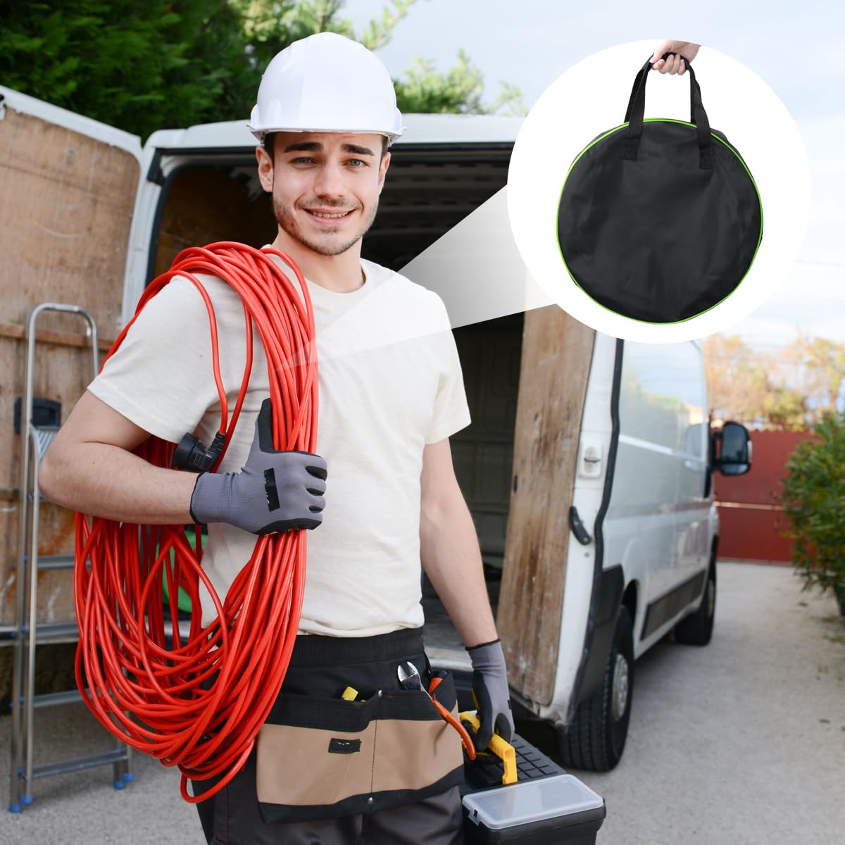 BomnKa Waterproof Heavy Duty Cable Storage Bag - Large Capacity, Double Handle - Ideal for Car, Caravan, and Campervan - Organize EV Charging Cable, Gardening Equipment, Hose Pipe and More