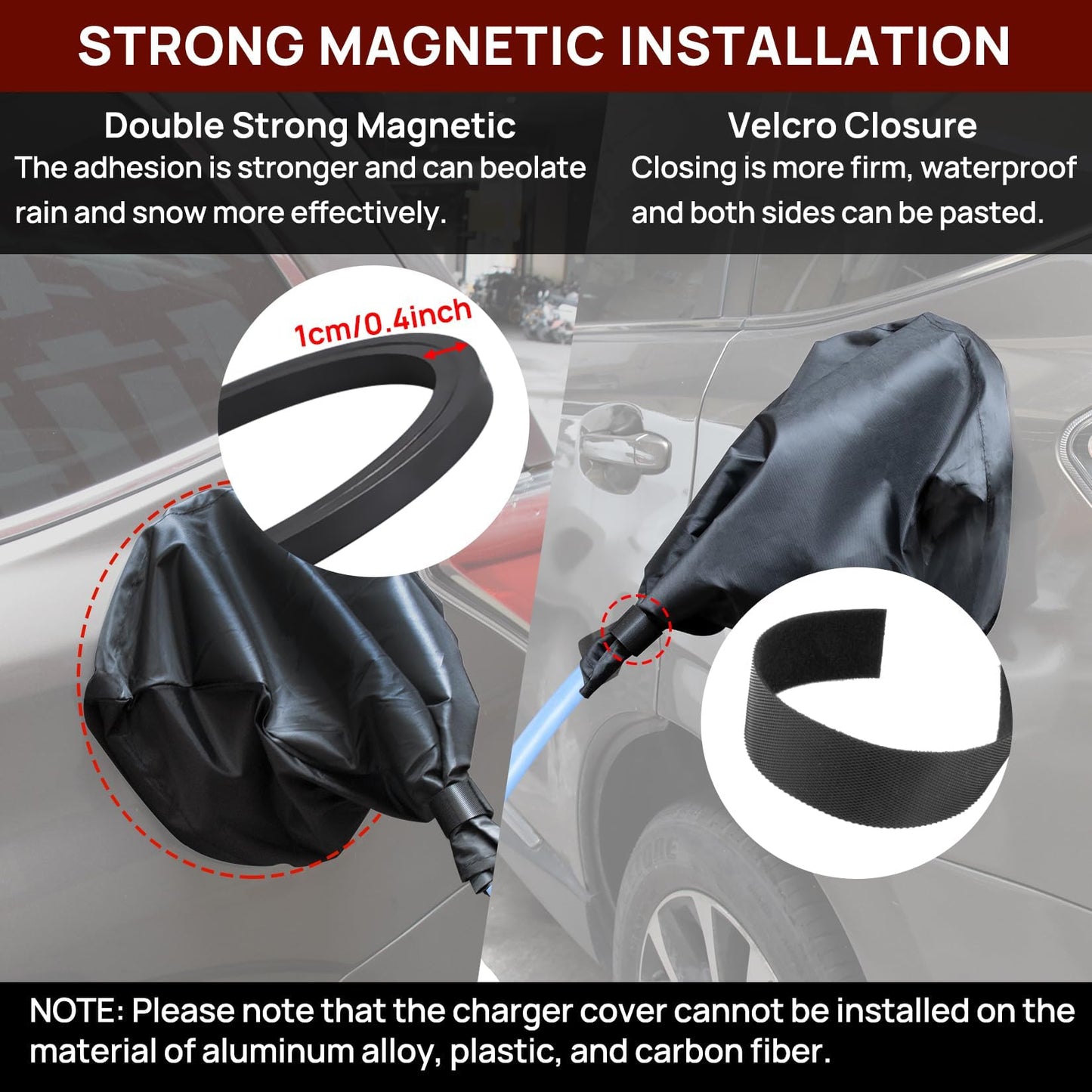 PSLER Electric Car Charger Cover, Magnetic Adhesion EV Charger Plug Cover for Most Electric Cars Outdoor Waterproof Sun UV Rain Snow All Weather Protection EV Car Charging Port Plug Cover(Black)