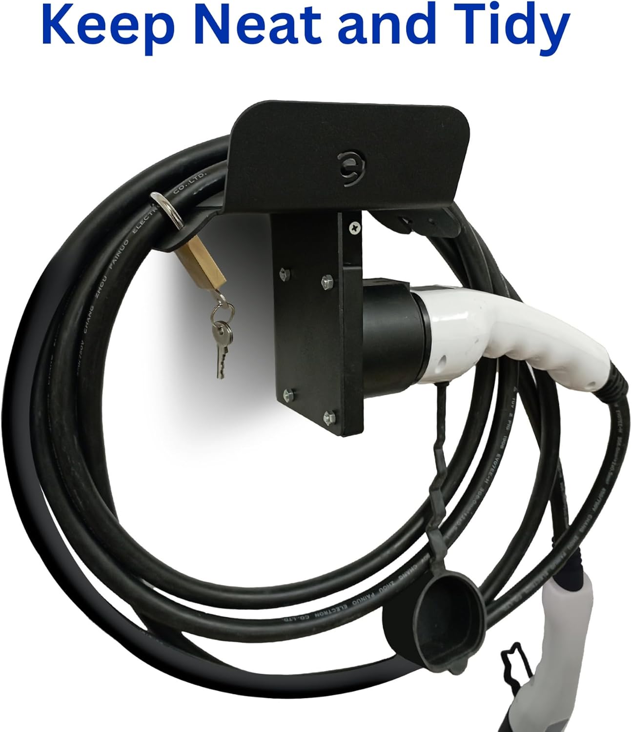 EGNIO Type 2 EV Charger Cable Holder, Padlock Lockable Wall Mount Holder for Electric Car with Type2 IEC 51296-2 Plugs Wall Box Charging Station Anti-theft Protection Design for Cable