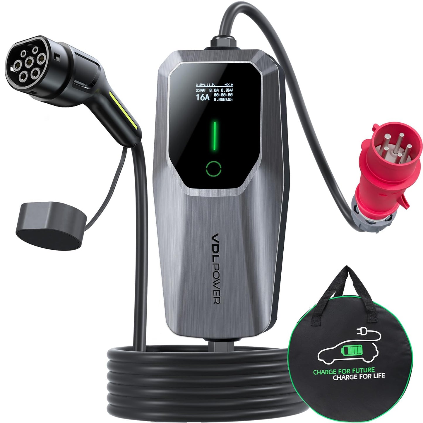 VDLPOWEREU EV Charger 3.6kw, 6A/8A/10A/13A Variable, 3Pin Home Electric Car Charger Cable Type 2, 5 Metres Single-phase Charger with LED Display& Carry Bag, IP65 Waterproof