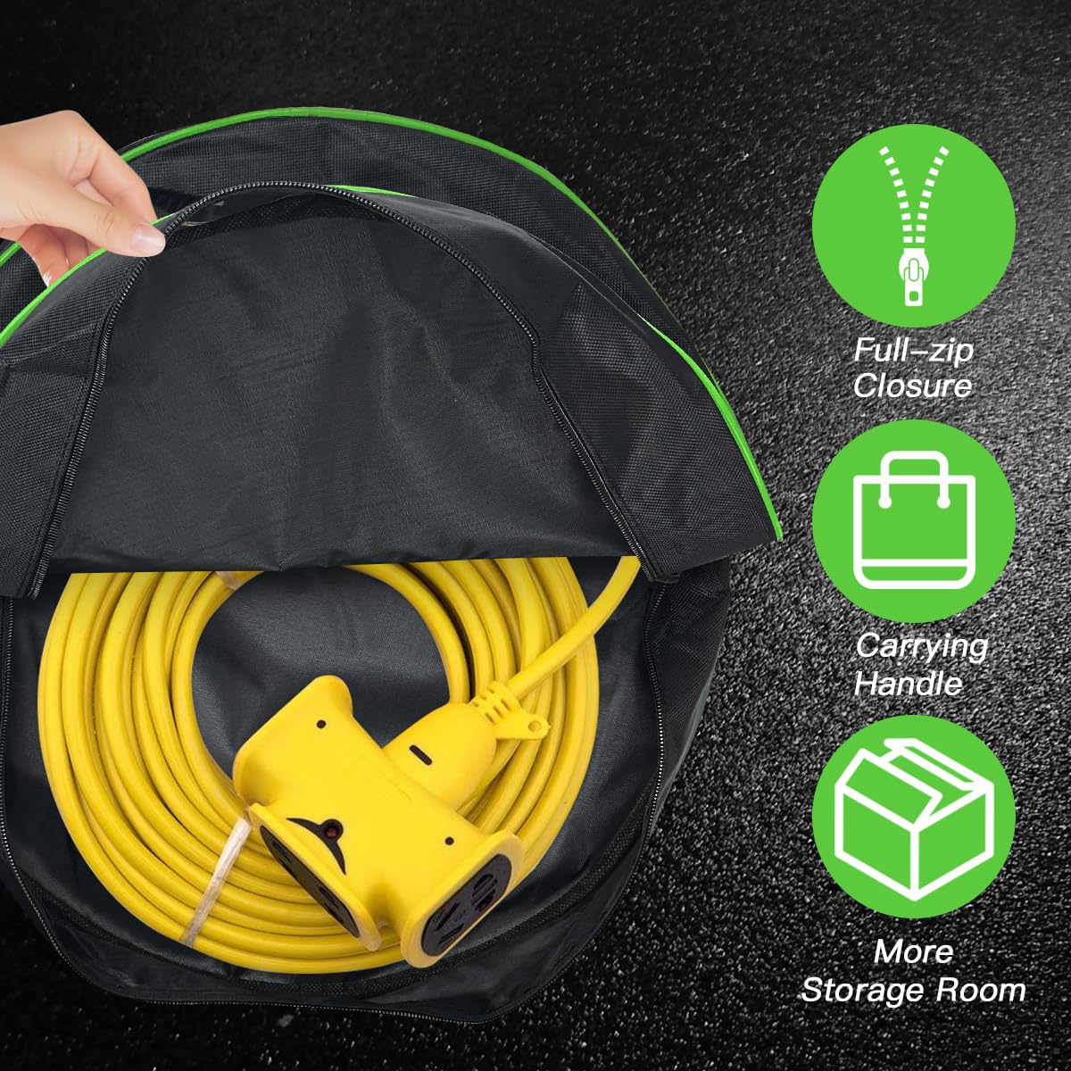 BomnKa Waterproof Heavy Duty Cable Storage Bag - Large Capacity, Double Handle - Ideal for Car, Caravan, and Campervan - Organize EV Charging Cable, Gardening Equipment, Hose Pipe and More