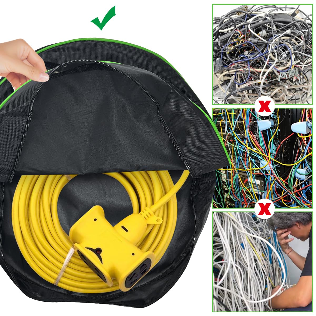 BomnKa Waterproof Heavy Duty Cable Storage Bag - Large Capacity, Double Handle - Ideal for Car, Caravan, and Campervan - Organize EV Charging Cable, Gardening Equipment, Hose Pipe and More