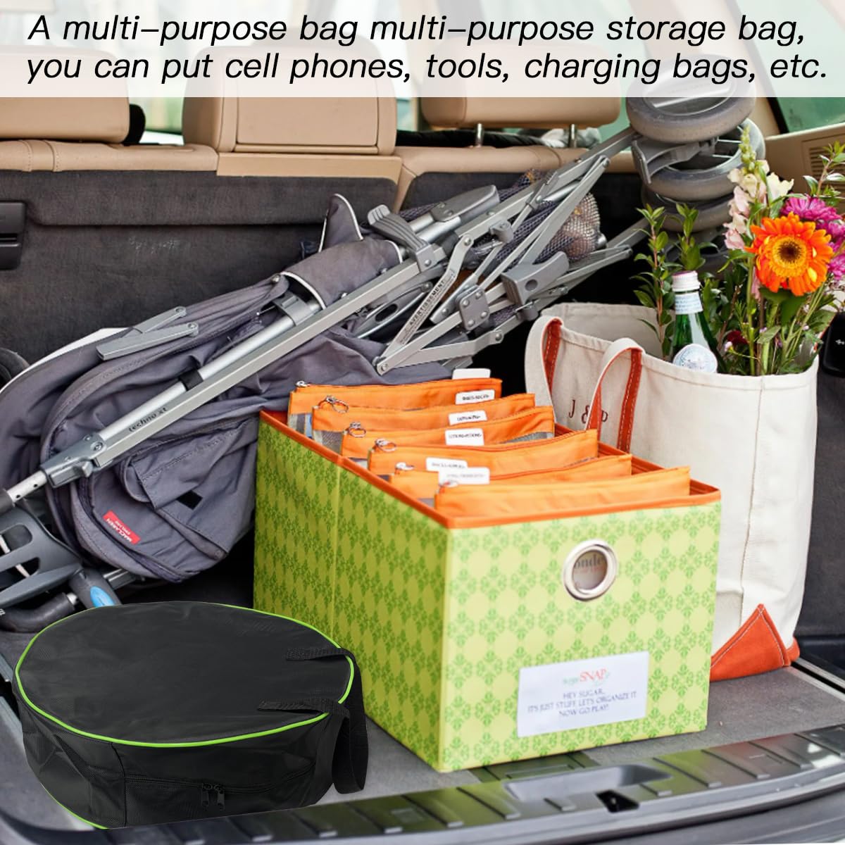 BomnKa Waterproof Heavy Duty Cable Storage Bag - Large Capacity, Double Handle - Ideal for Car, Caravan, and Campervan - Organize EV Charging Cable, Gardening Equipment, Hose Pipe and More