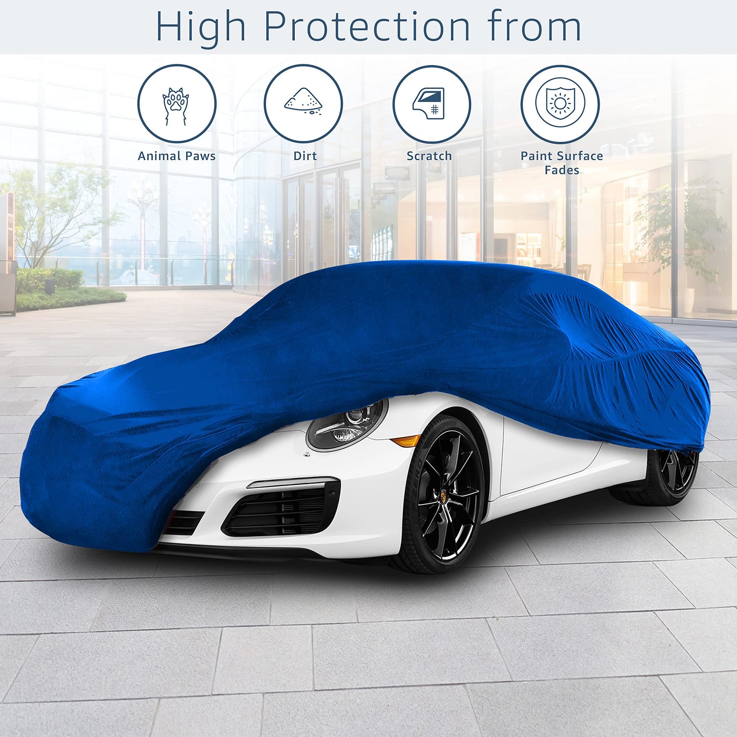 Cosmos - Indoor Car Cover compatible with main Coupé models, Elastic, Breathable and Dustproof Fabric, Soft Lining, Snug Fit, Blue