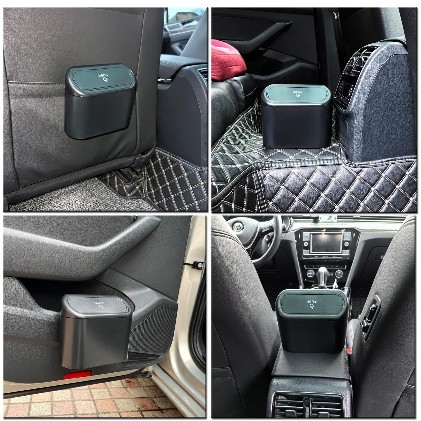 KITBEST Car Bin, 2 Pack Mini Car Trash Can Organizer with Lid and 120pcs Trash Bags & 4 Hooks. Small Garbage Rubbish Can Bag for Storage Organization, Front Back Seat Car Accessories Office Home