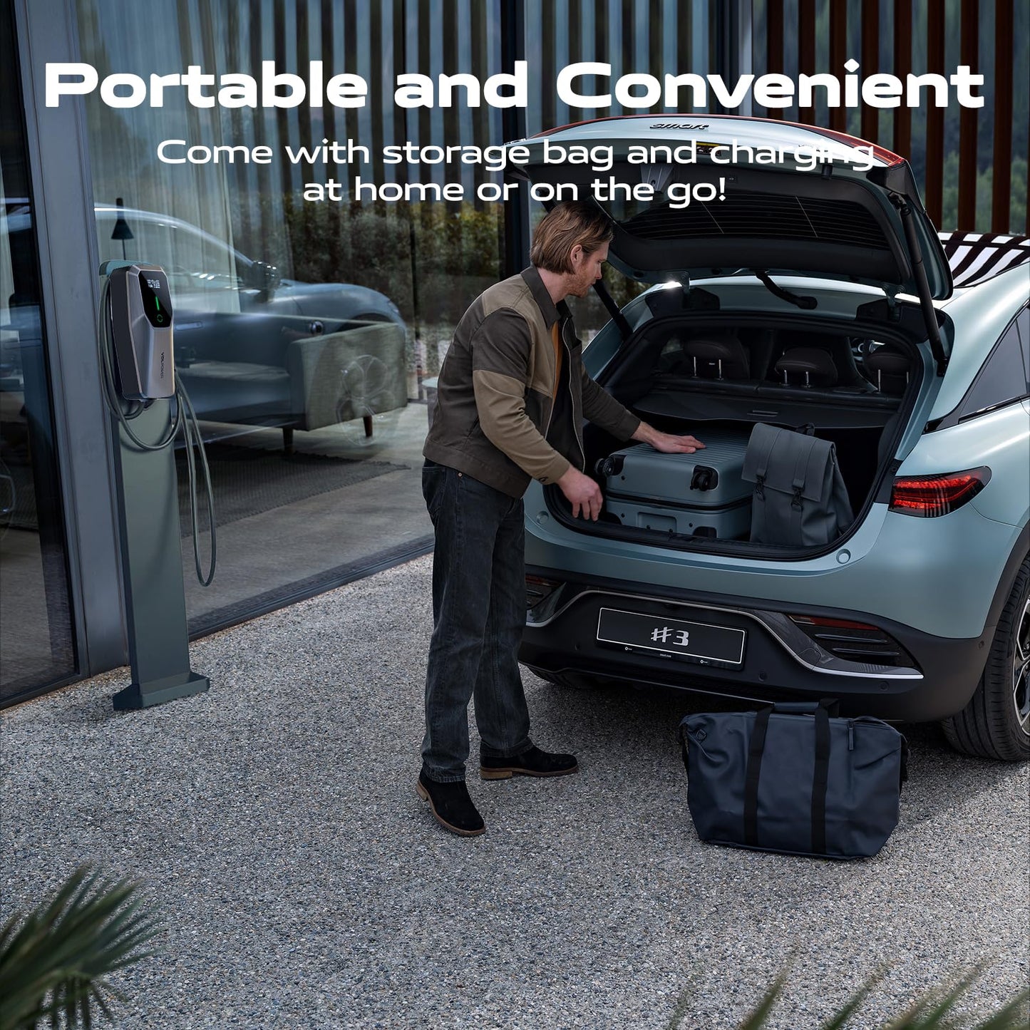 VDLPOWEREU EV Charger 3.6kw, 6A/8A/10A/13A Variable, 3Pin Home Electric Car Charger Cable Type 2, 5 Metres Single-phase Charger with LED Display& Carry Bag, IP65 Waterproof