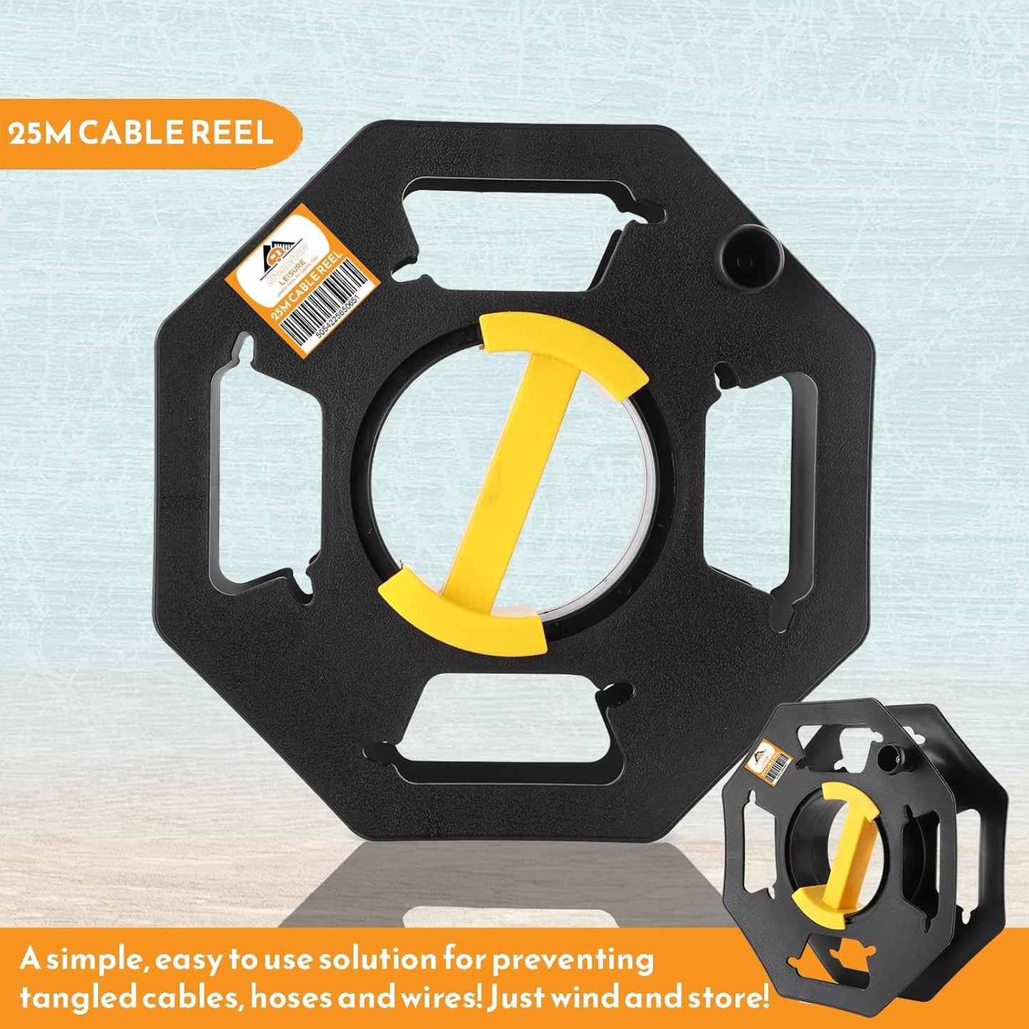 Xtremeauto Heavy Duty Black Cable Reel Empty 25m - Cable Reel Holder for Hook Up Leads, Camping Cables, Christmas Lights Tidy Storage Reel, Rotating Cable Storage Reel for Caravan Electrical Lead