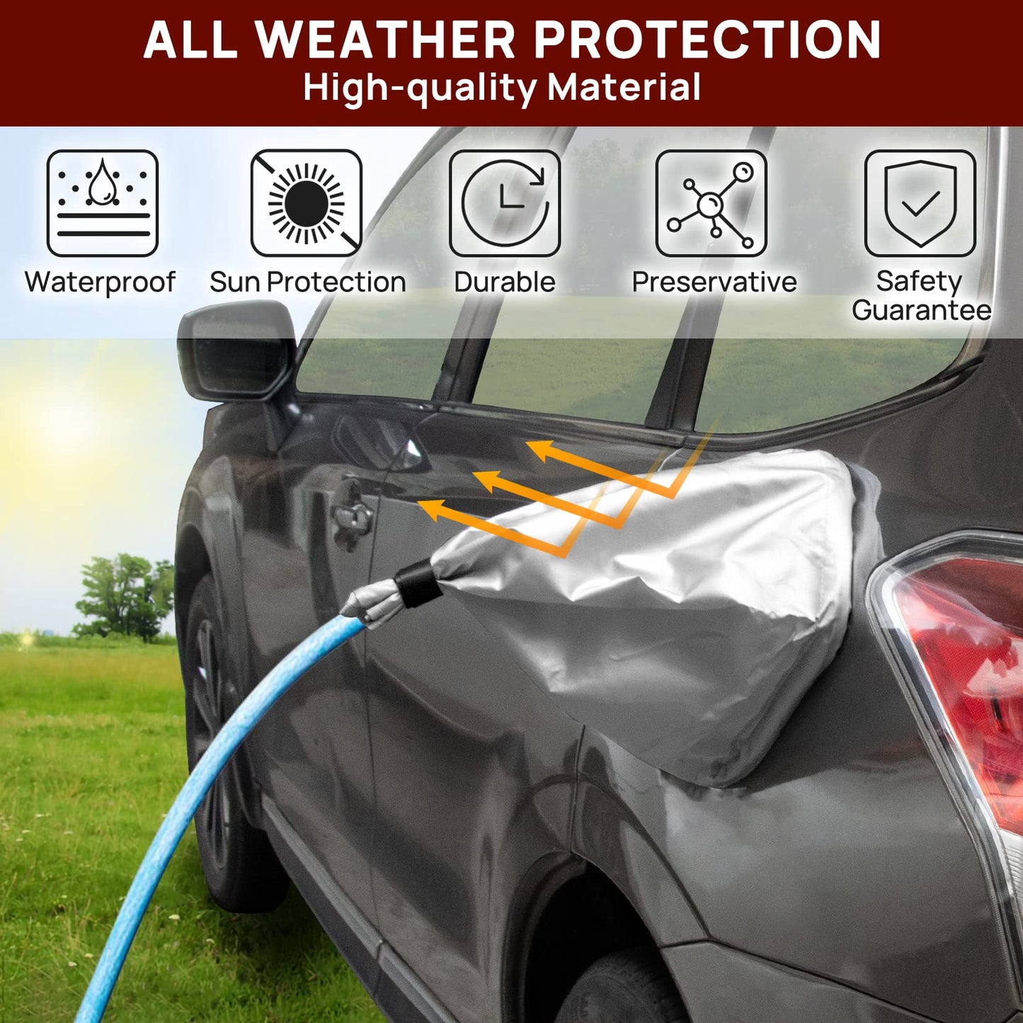 PSLER Electric Car Charger Cover, Magnetic Adhesion EV Charger Plug Cover for Most Electric Cars Outdoor Waterproof Sun UV Rain Snow All Weather Protection EV Car Charging Port Plug Cover(Black)