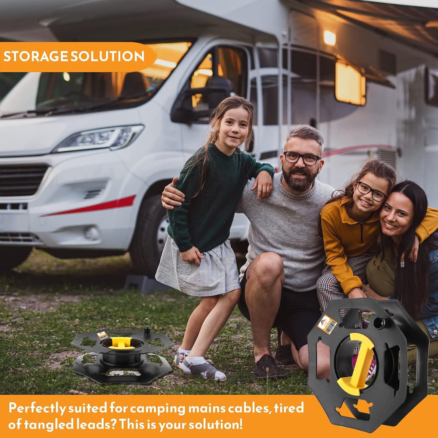 Xtremeauto Heavy Duty Black Cable Reel Empty 25m - Cable Reel Holder for Hook Up Leads, Camping Cables, Christmas Lights Tidy Storage Reel, Rotating Cable Storage Reel for Caravan Electrical Lead