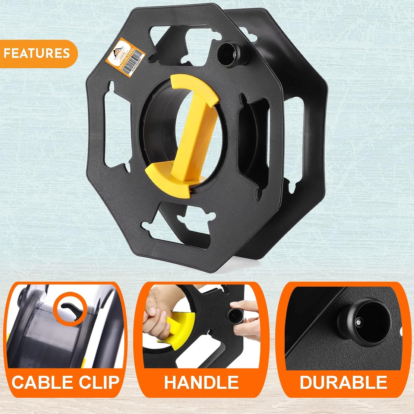 Xtremeauto Heavy Duty Black Cable Reel Empty 25m - Cable Reel Holder for Hook Up Leads, Camping Cables, Christmas Lights Tidy Storage Reel, Rotating Cable Storage Reel for Caravan Electrical Lead