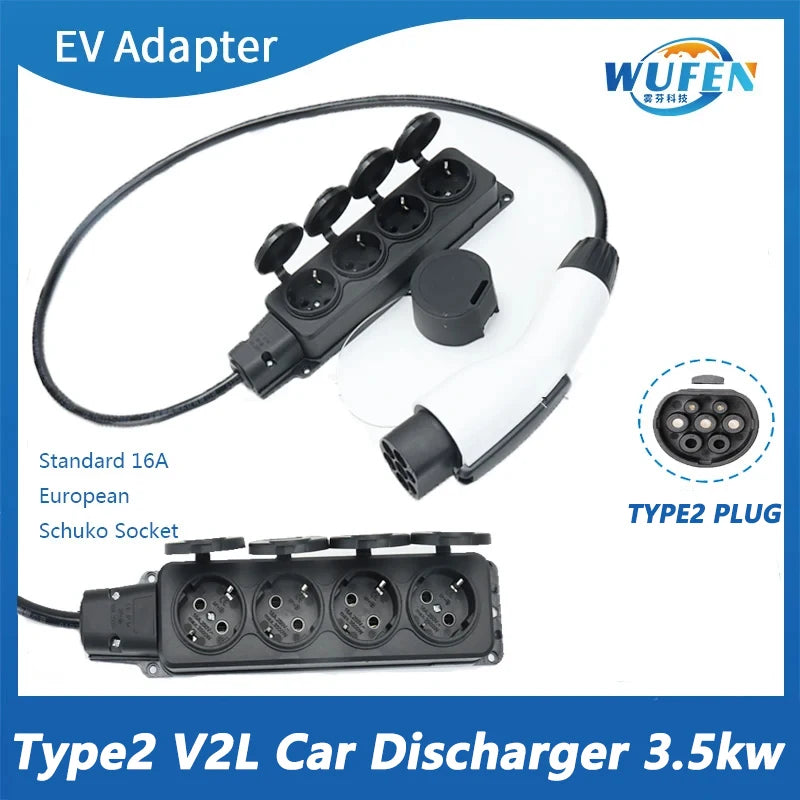 EU socket Type2 Type1 GBT V2L Adapter Vehicle to Load Discharger Fit for BYD MG4 MG5 KIA HYUNDAI 16A 3.5KW V2L EV Discharger