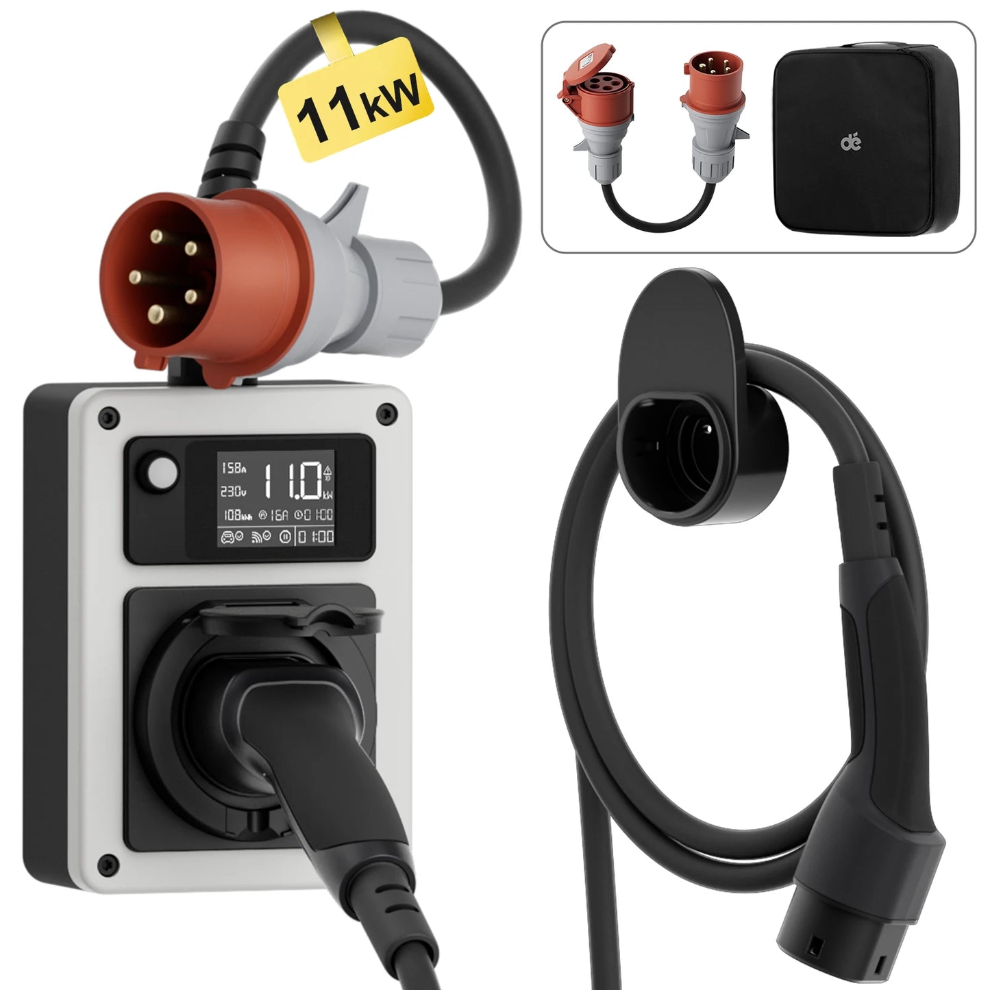 dé Wallbox with App 11kW 22kW CEE to Type 2 Socket EV Charger 16A 32A 3Phase RFID Control Electric Vehicle Charger