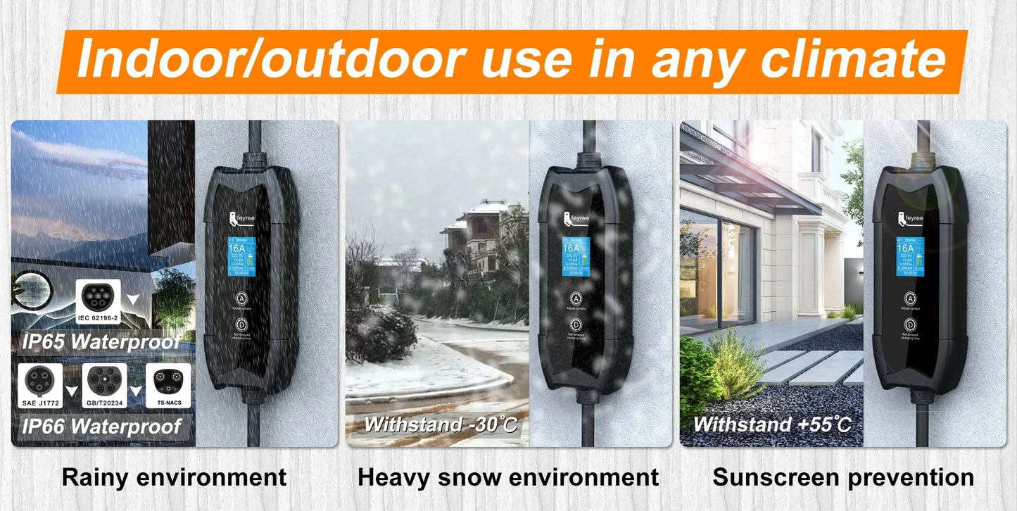 feyree Type2 16A 3.5kW EV Charger Portable Charging Box 5M Cable GBT Socket Type1 J1772 Adapter for Electric Vehicle Car Charger