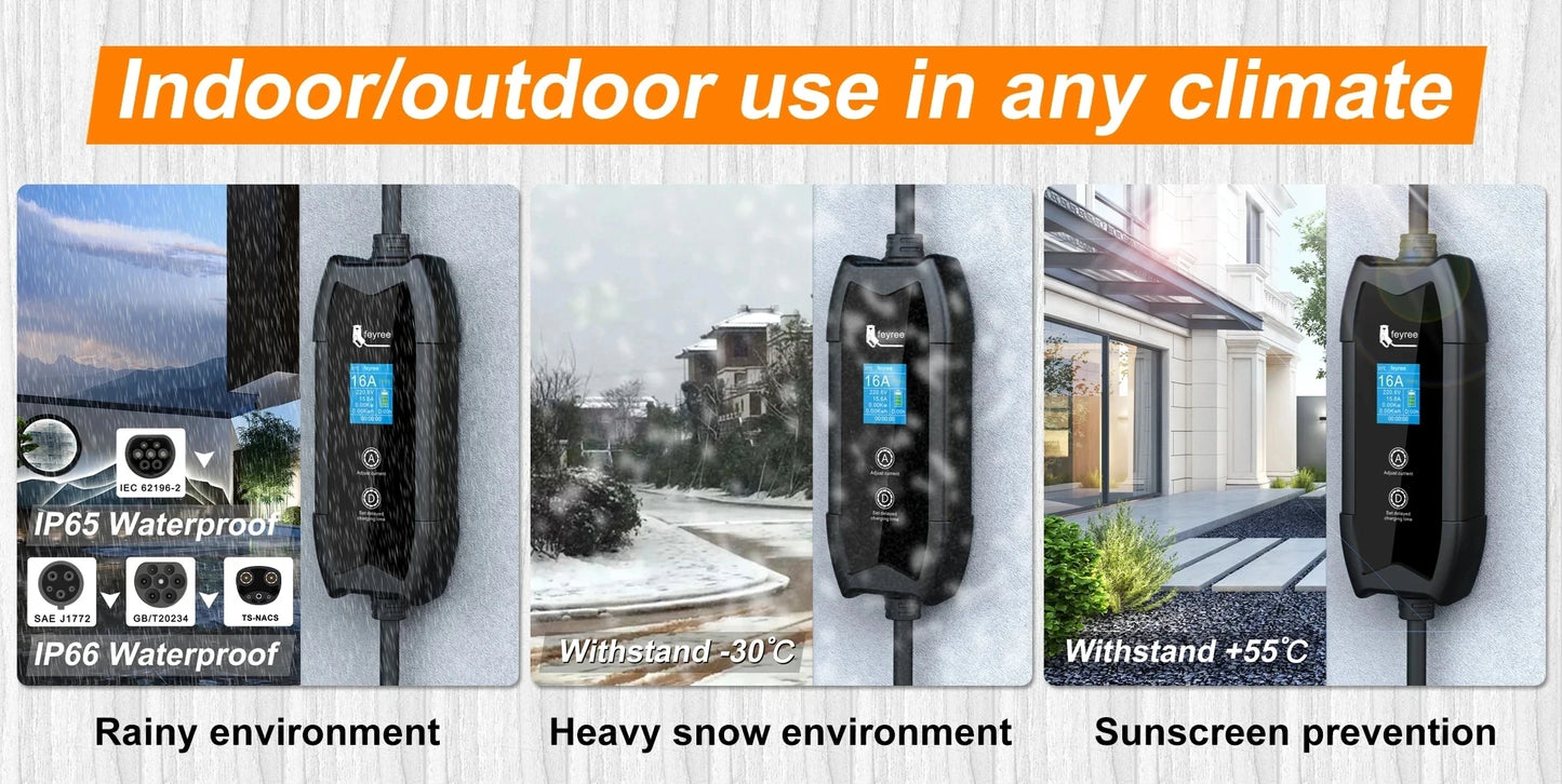 feyree EV Charger Type2 16A 3.5kW Portable Charging Box 5M Cable GBT Socket Type1 J1772 Adapter for Electric Vehicle Car Charger