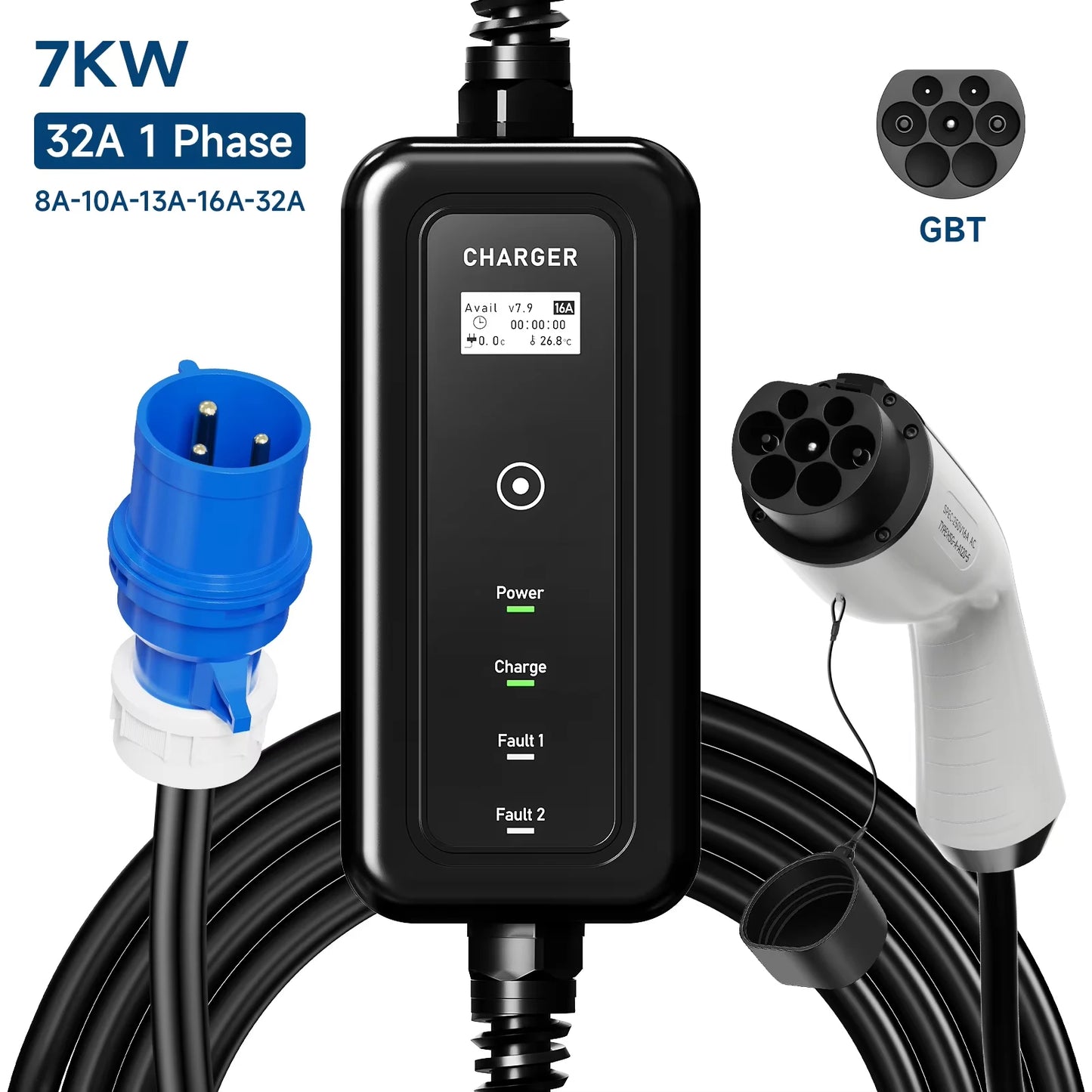 3.5W 16A Portable EV Charger GBT EVSE Charging Box EU Plug Controller Wallbox for Electric Car Fast Charging Current Adjustable