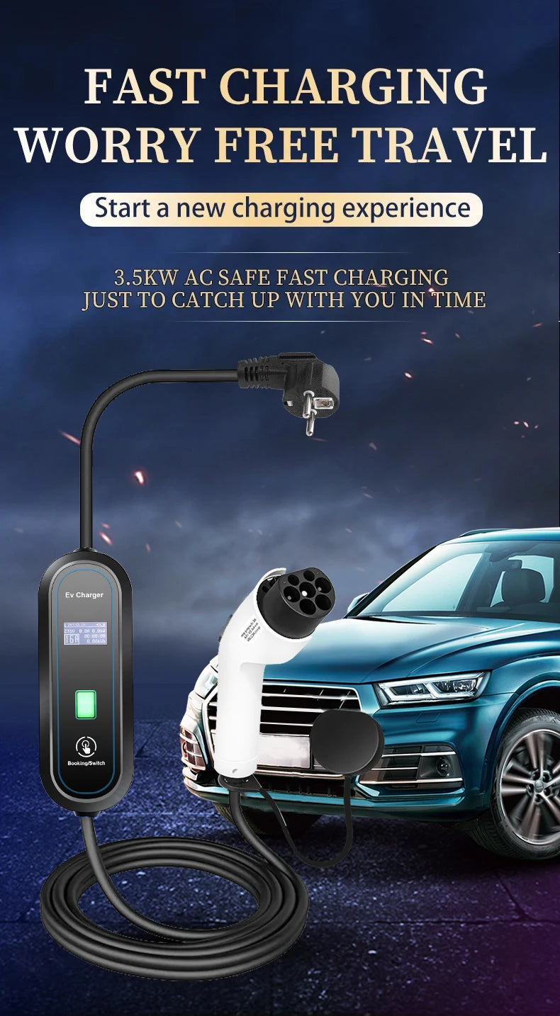 Teschev 110V 230V GBT EV Charger Electric Vehicle Charger Level 2 EVSE Charging Cable Wallbox Type 2 16A Car Charger