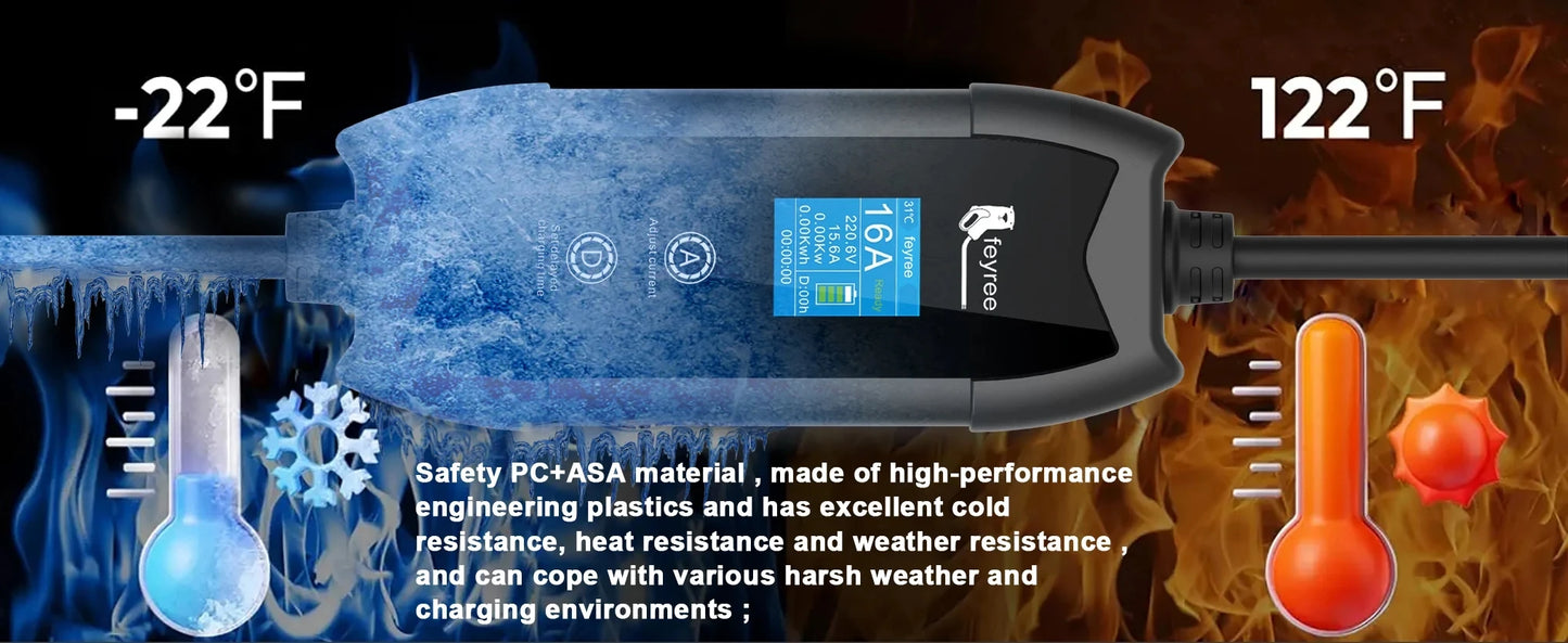 feyree 3.5KW TS-NACS Charger Plug EV Charger Portable 1.8" LCD Screen with Set Delay Schedule Charging Station for Tesla Cars