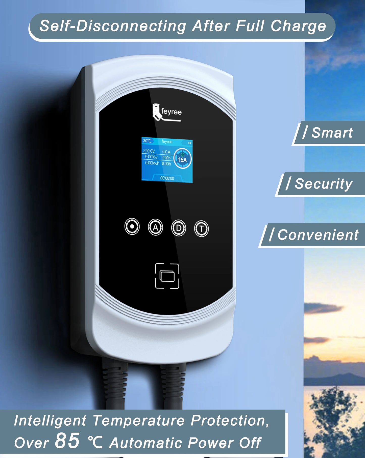 feyree EV Charger 32A 7.6KW Type2 Cable Car Charger EVSE Wallbox 11KW 22KW 3Phase IEC62196-2 Socket APP Control for Electric Car