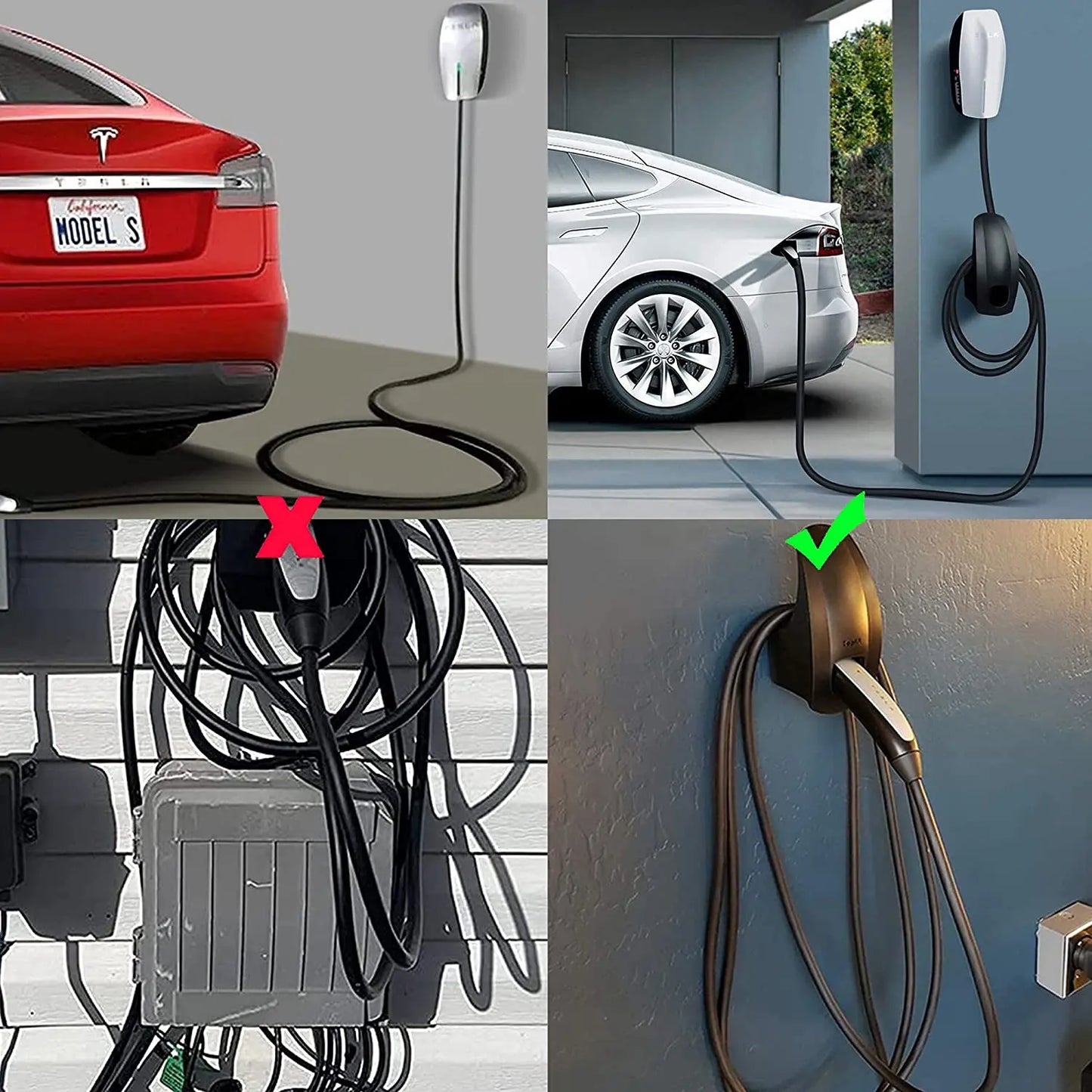 PUGTOP EV Charger Holder Wall Mount for Tesla Model 3/Y/S/X Type2 IEC62196-2 tesla charger cable holder Connector Socket