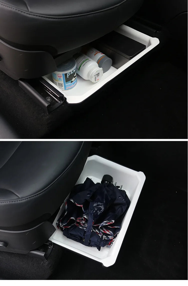 White Storage Box for Tesla Model 3 Y TPE+ABS Double Layered Dashboard Screen Armrest Central Control Boxes Interior Accessories