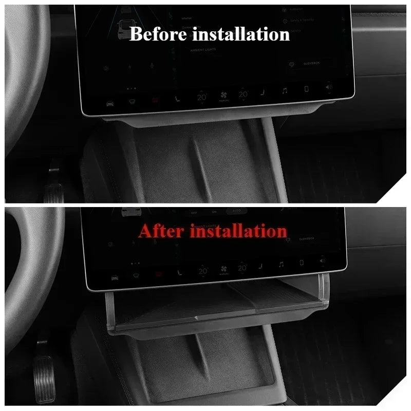 Under Screen Storage Box for Tesla Model Y/3+ Highland 2024 Central Control Hidden Storage Box Organizer Tray Car Accessories