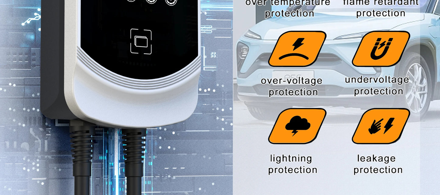 feyree EV Charger 32A 7.6KW Type2 Cable Car Charger EVSE Wallbox 11KW 22KW 3Phase IEC62196-2 Socket APP Control for Electric Car
