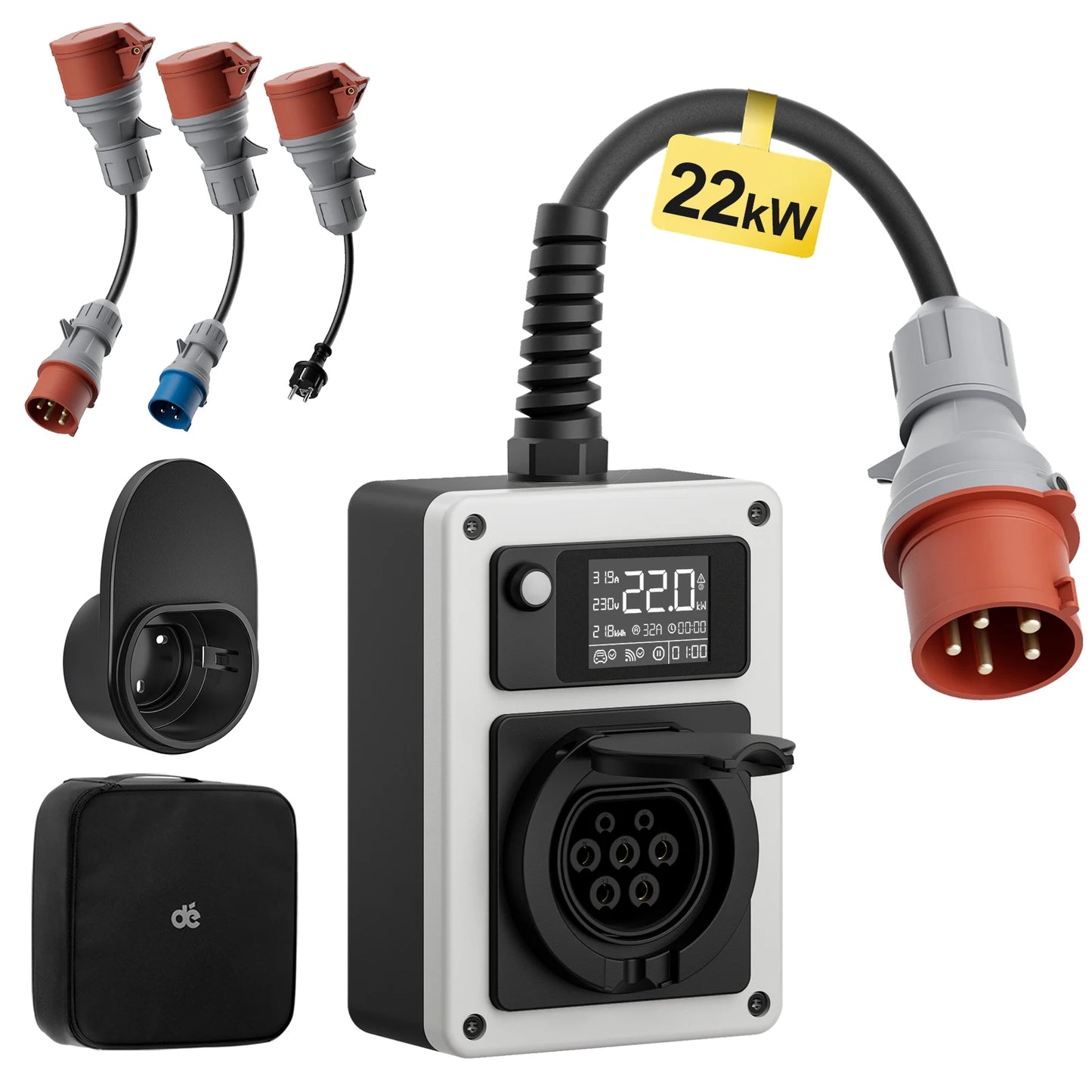 dé Wallbox with App 11kW 22kW CEE to Type 2 Socket EV Charger 16A 32A 3Phase RFID Control Electric Vehicle Charger