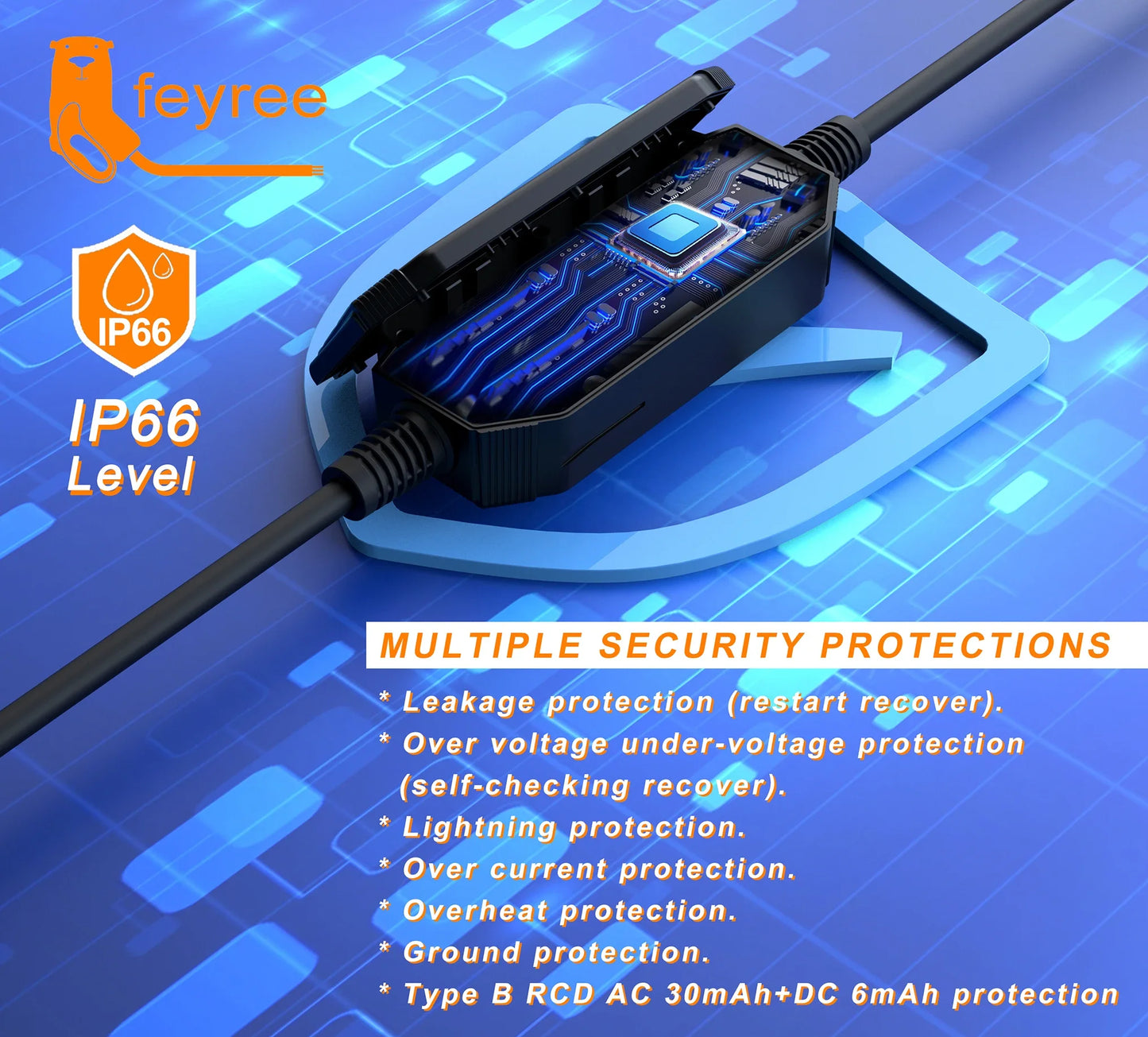 feyree EVSE Wallbox Type2 Cable EV Car Chager 7KW 11KW 22KW Electric Vehicle Charging Station with APP WIFI Control IEC62196-2