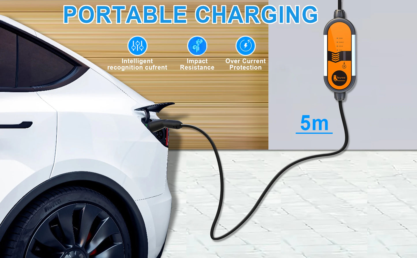 feyree Portable EV Charger 3.5KW 16A TS-NACS Charger Plug Charging Box Adjustable Current Fast Charging Compatible for Tesla Car