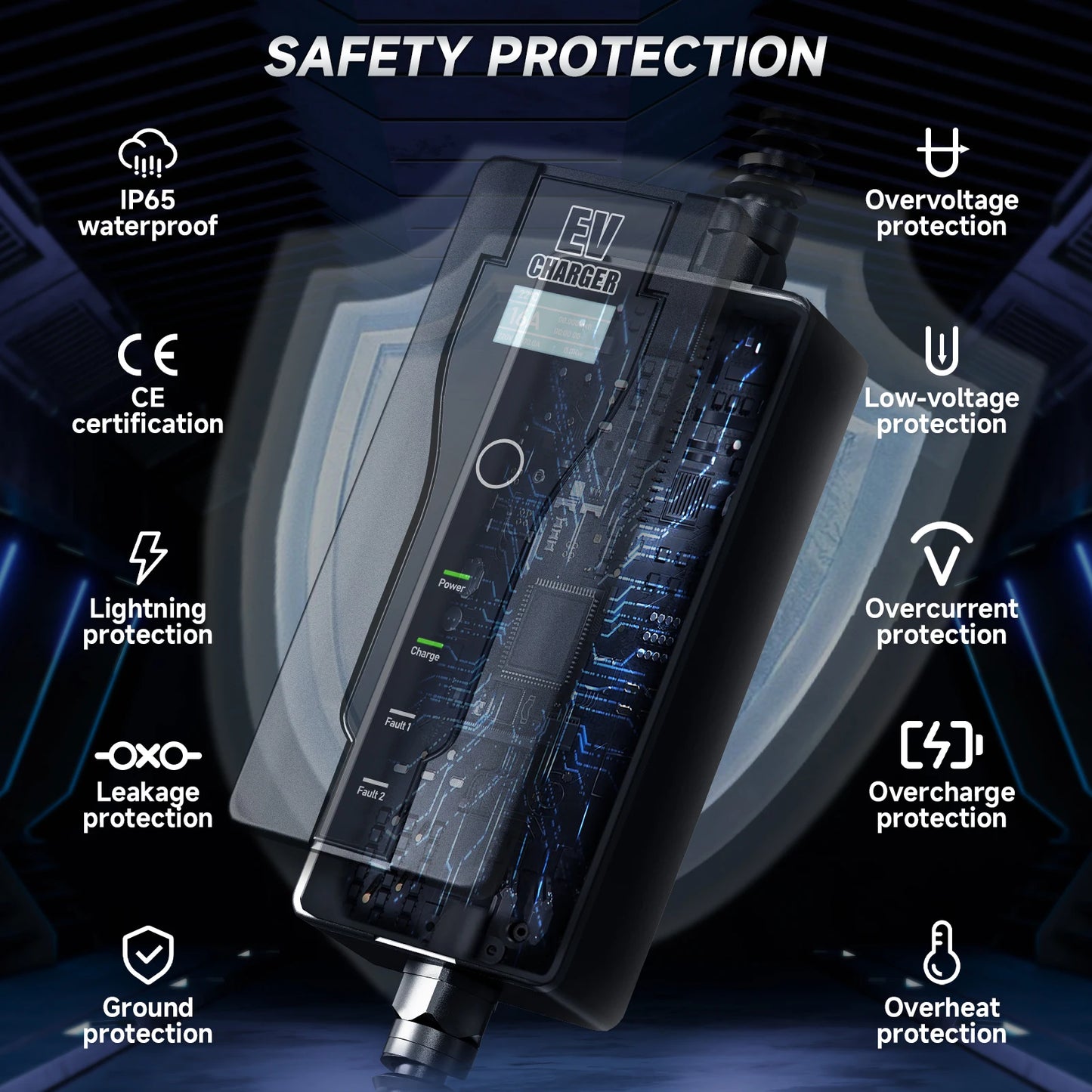 3.5W 16A Portable EV Charger GBT EVSE Charging Box EU Plug Controller Wallbox for Electric Car Fast Charging Current Adjustable