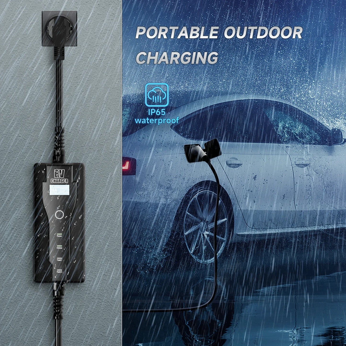 3.5W 16A Portable EV Charger GBT EVSE Charging Box EU Plug Controller Wallbox for Electric Car Fast Charging Current Adjustable