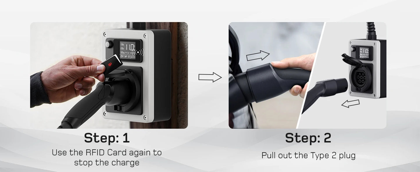 dé Wallbox with App 11kW 22kW CEE to Type 2 Socket EV Charger 16A 32A 3Phase RFID Control Electric Vehicle Charger