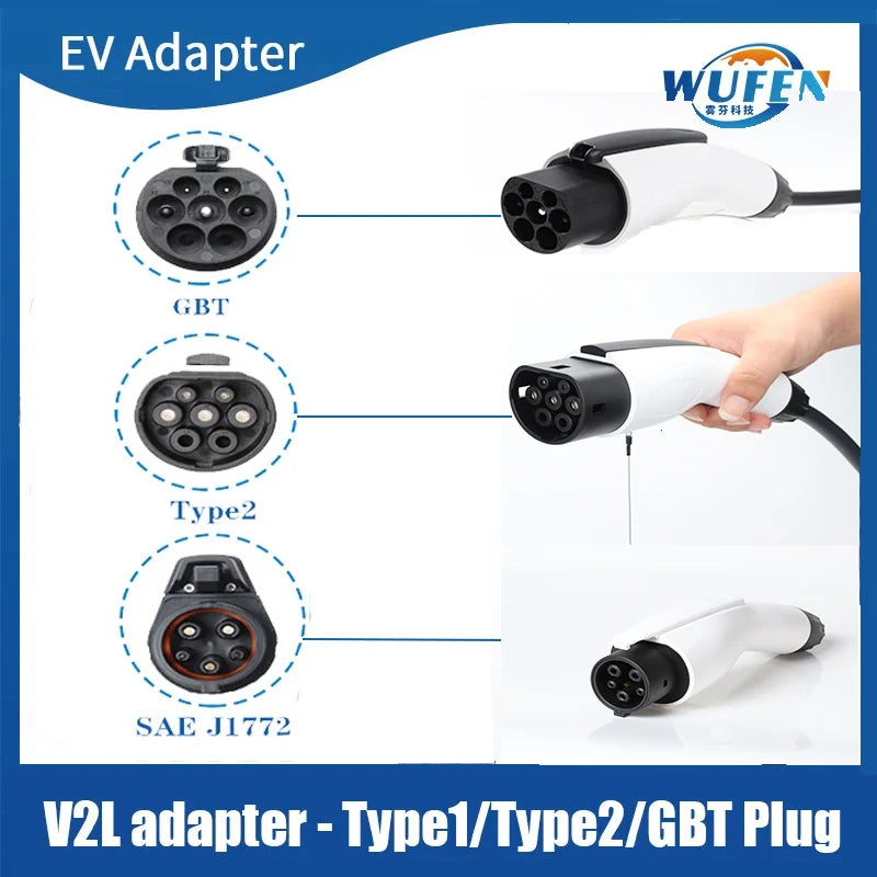 EU socket Type2 Type1 GBT V2L Adapter Vehicle to Load Discharger Fit for BYD MG4 MG5 KIA HYUNDAI 16A 3.5KW V2L EV Discharger