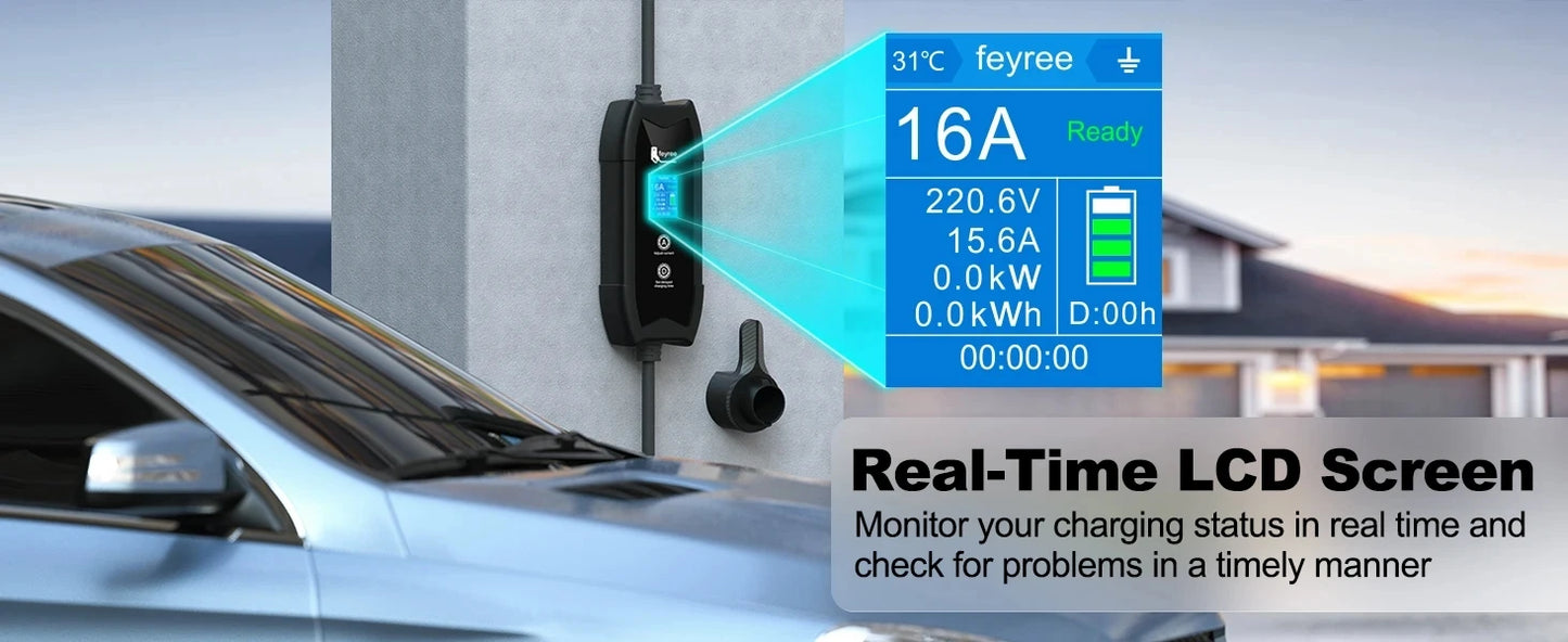 feyree 3.5KW TS-NACS Charger Plug EV Charger Portable 1.8" LCD Screen with Set Delay Schedule Charging Station for Tesla Cars