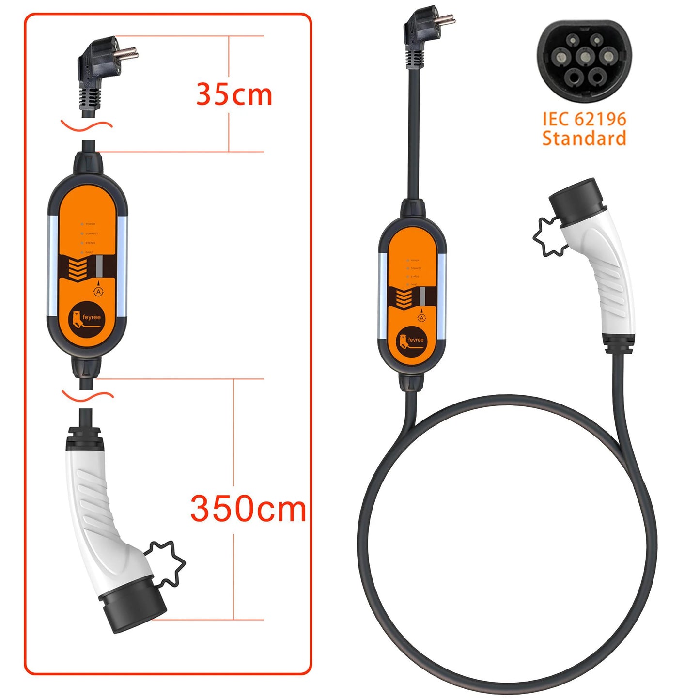 feyree Portable EV Charger Type2 IEC62196-2 16A EVSE Charging Cable Type1 SAE J1772 EU Plug Controller Wallbox for Electric Car