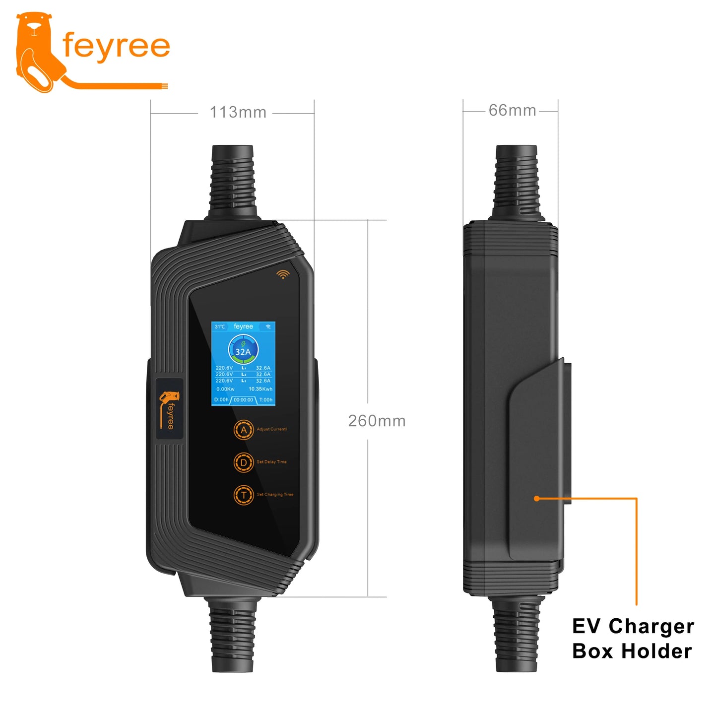 feyree EVSE Wallbox Type2 Cable EV Car Chager 7KW 11KW 22KW Electric Vehicle Charging Station with APP WIFI Control IEC62196-2