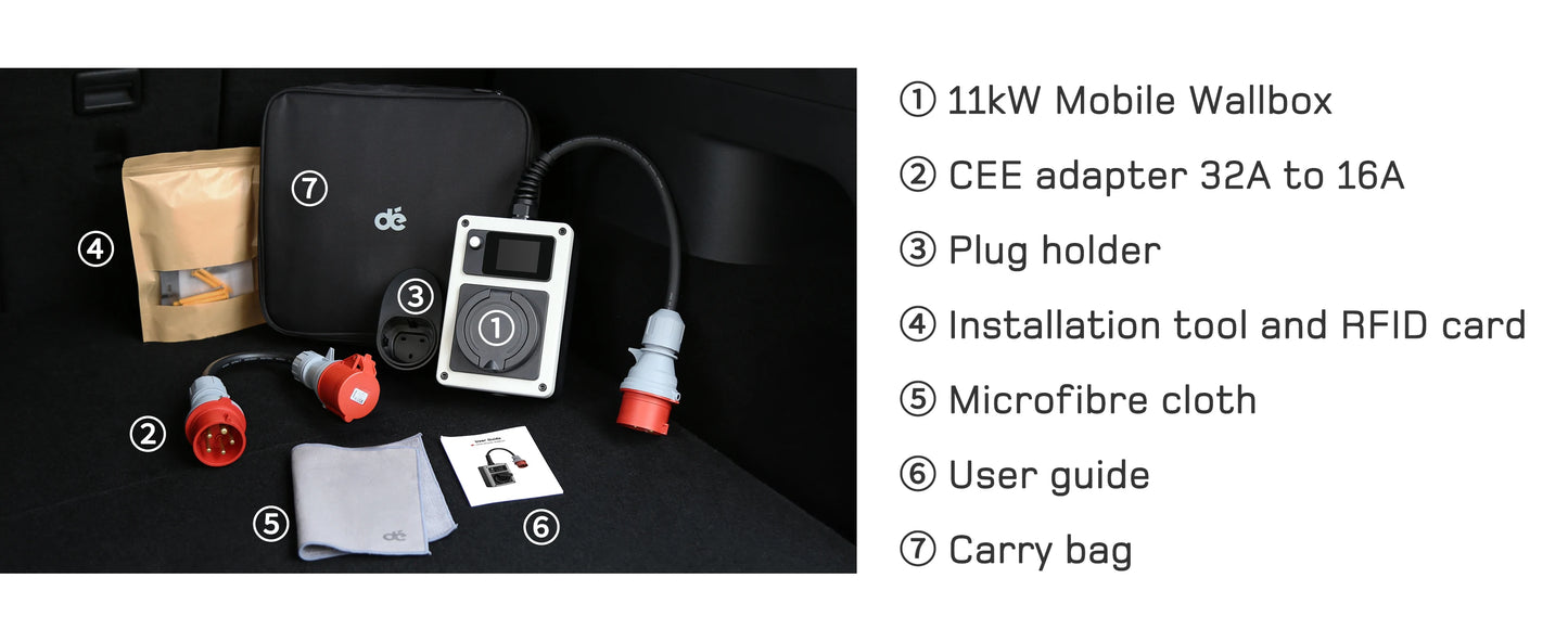 dé Wallbox with App 11kW 22kW CEE to Type 2 Socket EV Charger 16A 32A 3Phase RFID Control Electric Vehicle Charger